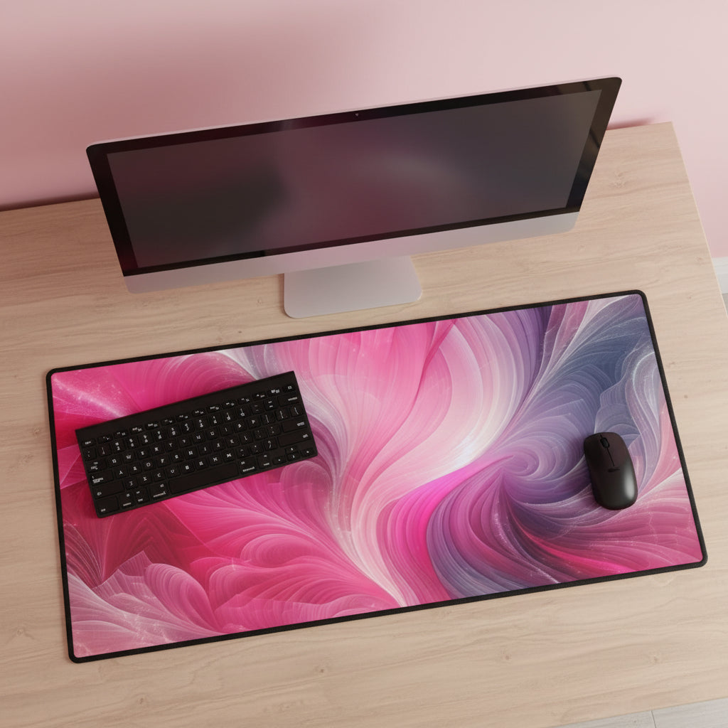 Pink Swirl Desk Mat - Large Abstract Floral Gaming & Office Mousepad