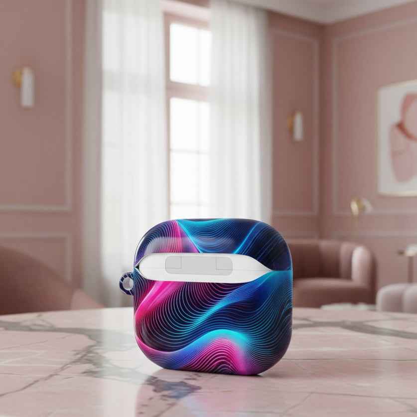 Abstrakte AirPod-Hülle mit Neonwellenmotiv