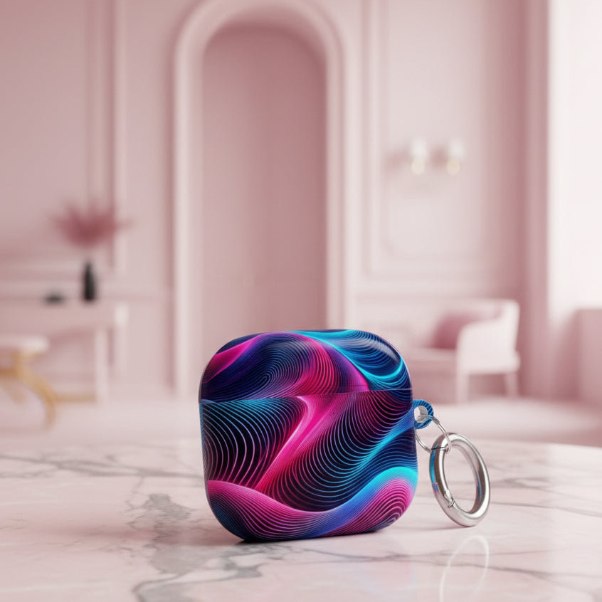 Abstrakte AirPod-Hülle mit Neonwellenmotiv