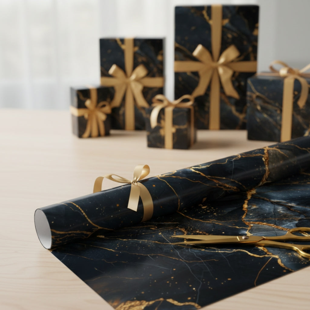 Luxuriöses Geschenkpapier in Schwarz-Gold-Marmoroptik von SYUTET