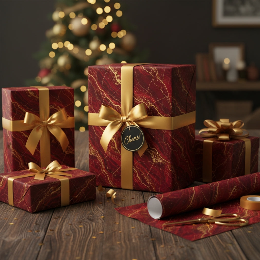 Luxuriöses Geschenkpapier in Rot-Gold-Marmoroptik von SYUTET