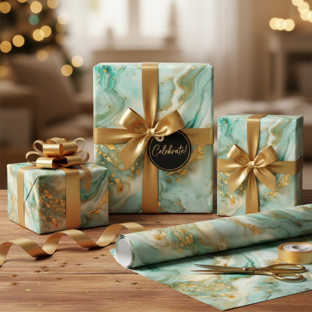 Luxuriöses Geschenkpapier in Meerschaum- und Goldmarmoroptik von SYUTET