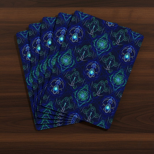 Carte da gioco con vibrazione energetica blu e verde