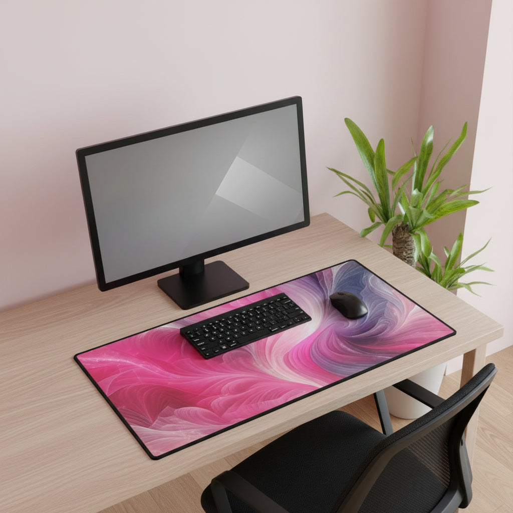 Pink Swirl Desk Mat - Large Abstract Floral Gaming & Office Mousepad